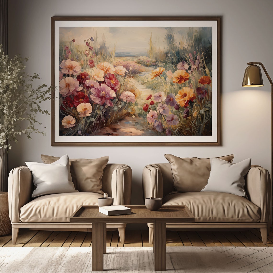 Poppy Field Flower Path Soft Morning Light Floral Oil Painting Poster - Image 2