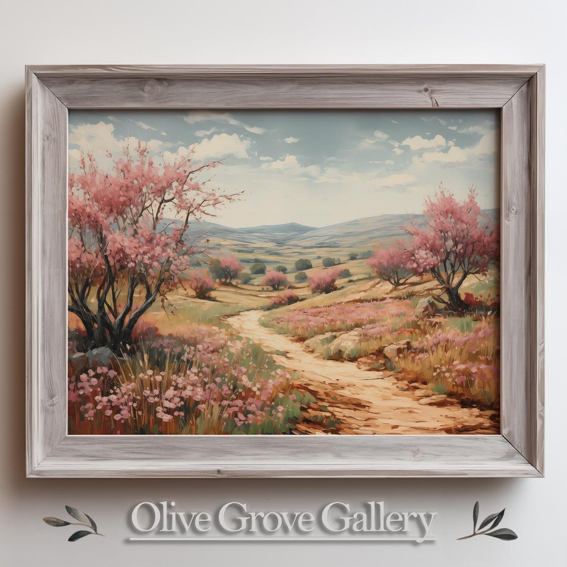 Blossoming Almond Tree Hillside Spring Landscape Pink Flower Poster