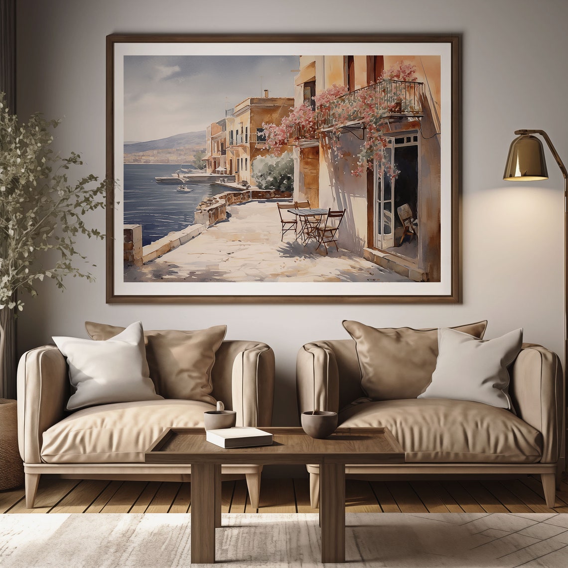 Mediterranean Cafe Terrace by the Sea Oil Painting Style Poster - Image 2
