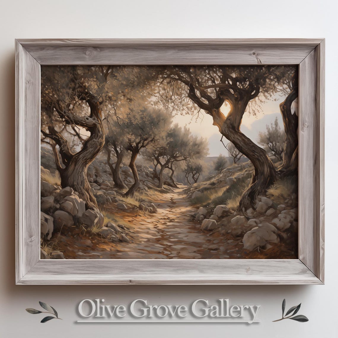 Ancient Olive Grove Path Through Rocky Hills At Dawn Vintage Print