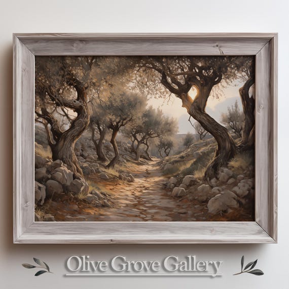 Serene Olive Grove Path Rustic Mediterranean Landscape Peaceful Nature Wall Art Tranquil Countryside Decor Landscape Oil Painting