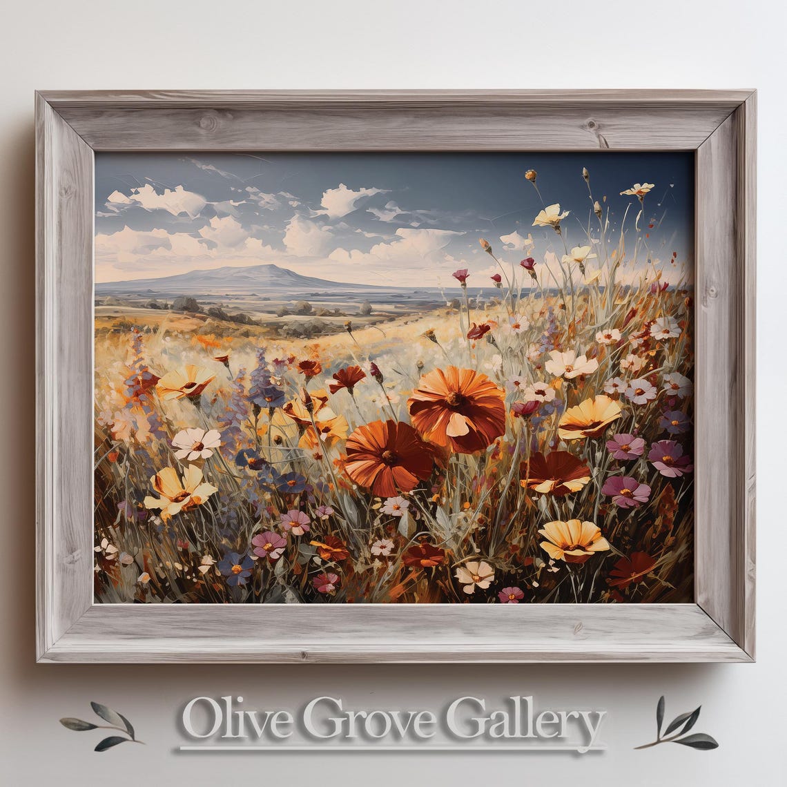 Summer Wildflower Meadow Cosmos Blooms Vintage Floral Landscape Poster