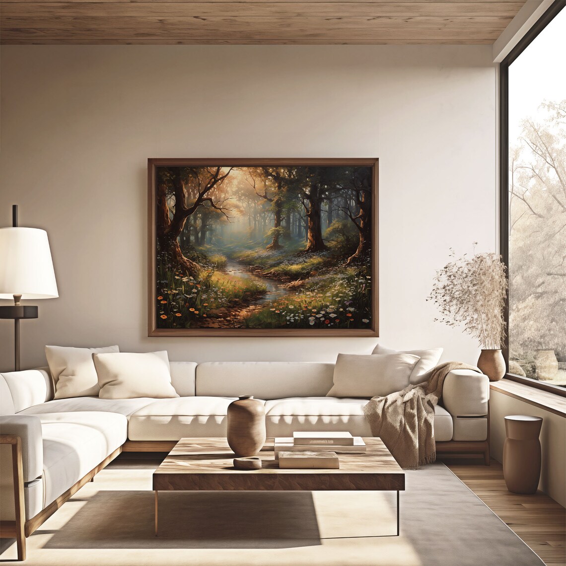 Enchanted Forest Stream With Wildflowers In Morning Mist Vintage Poster - Image 4