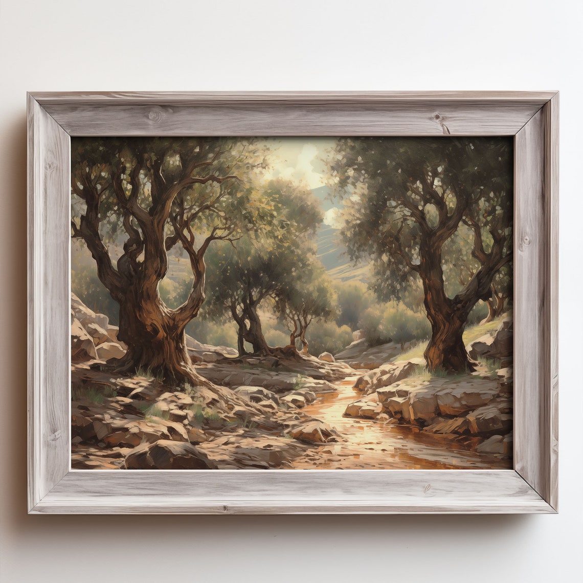 Olive Grove Stream With Gnarled Trees Sunlit Water Oil Painting Poster