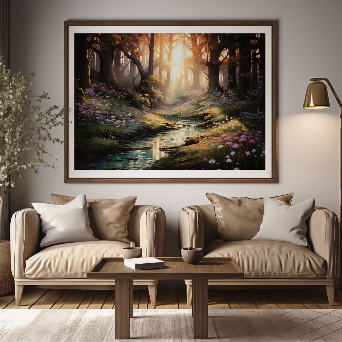 Sunrise Forest Stream Enchanted Woodland Oil Painting Poster - Image 2