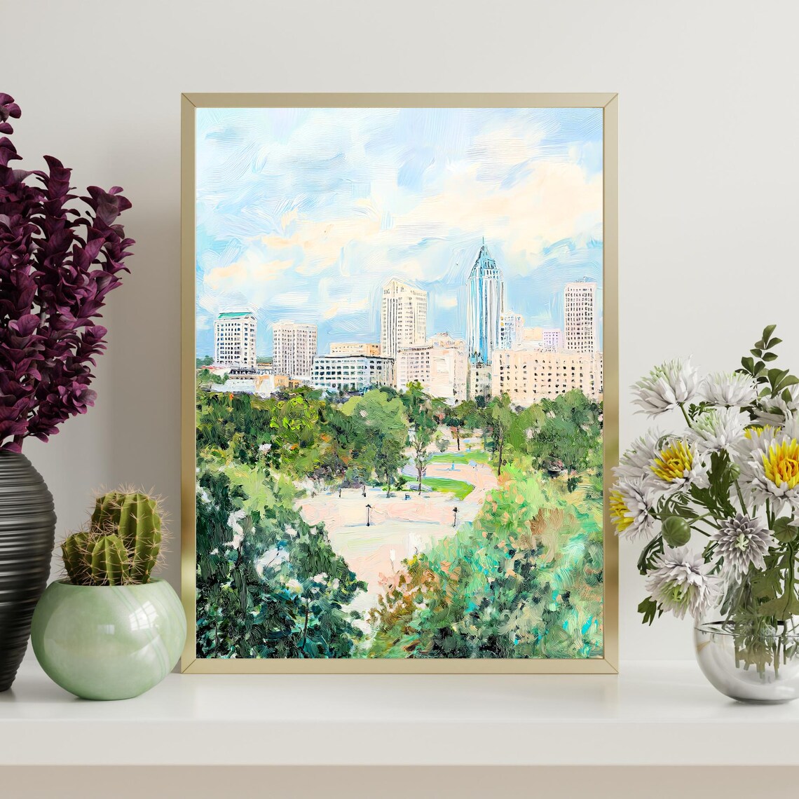 Raleigh North Carolina Park Skyline City View Oil Painting Poster - Image 4