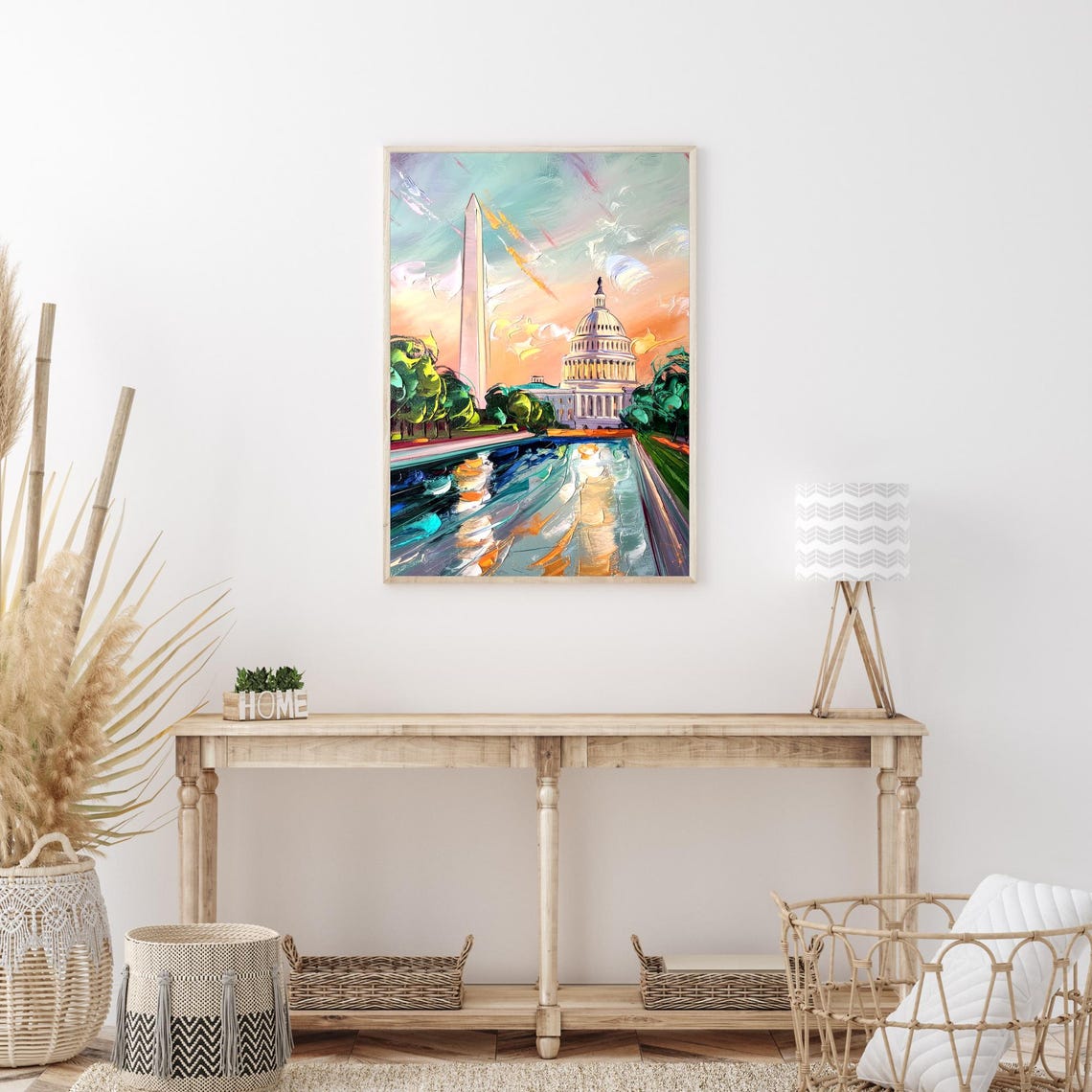 Washington DC Capitol Building Monument Sunset Oil Painting Poster - Image 3