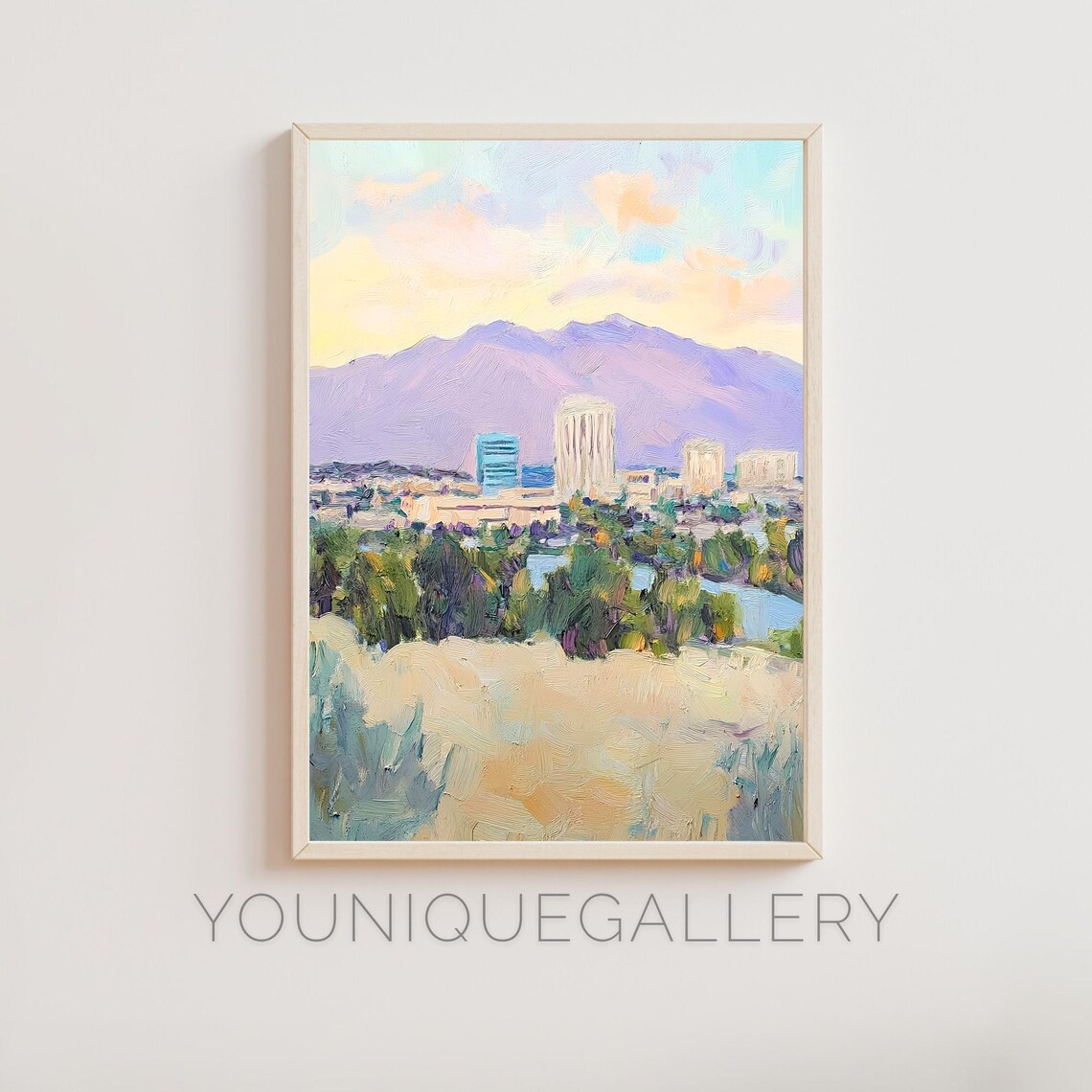 Fresno California Mountain Skyline Golden Hills Oil Painting Poster