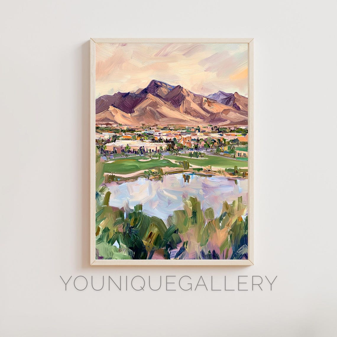 Desert Mountain Golf Course Lake Scenic Impressionist Oil Wall Art