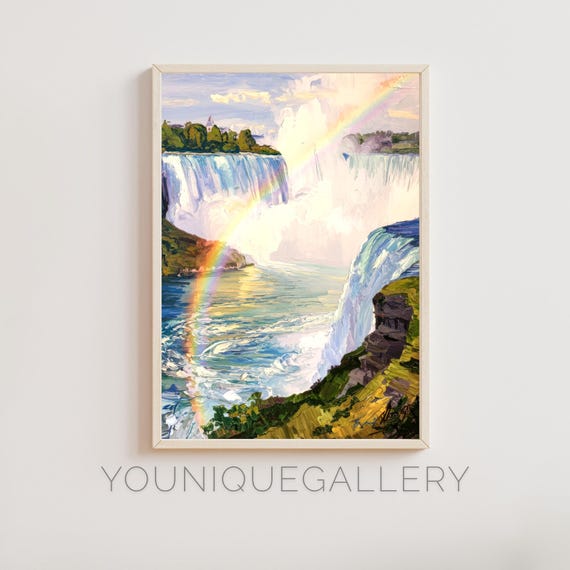 Niagara Falls Painting Wall Art Waterfall Landscape Poster Print Rainbow Scenic View Nature Decor For Home
