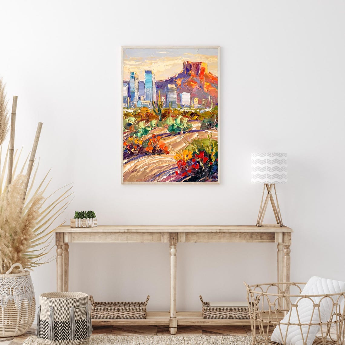 Phoenix Desert Camelback Mountain Saguaro Cactus Sunset Oil Art Poster - Image 3