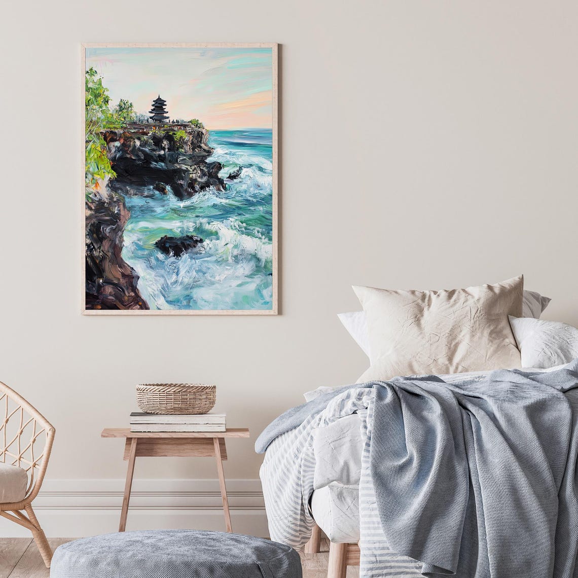 Tanah Lot Temple Bali Sea Cliff Waves Ocean Oil Painting Poster - Image 2
