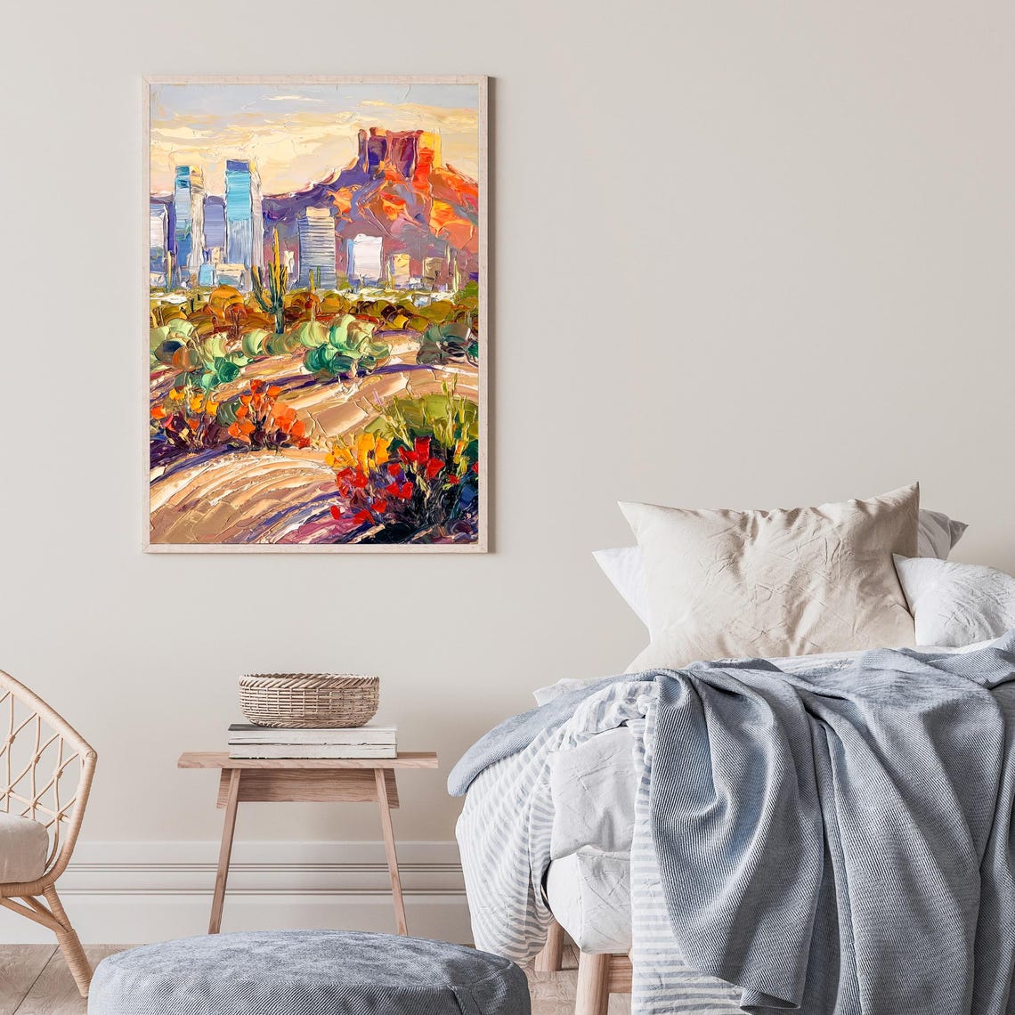 Phoenix Desert Camelback Mountain Saguaro Cactus Sunset Oil Art Poster - Image 2