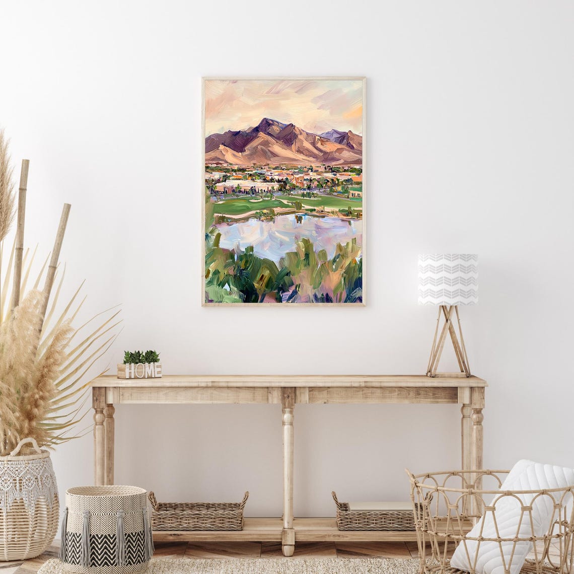 Desert Mountain Golf Course Lake Scenic Impressionist Oil Wall Art - Image 3