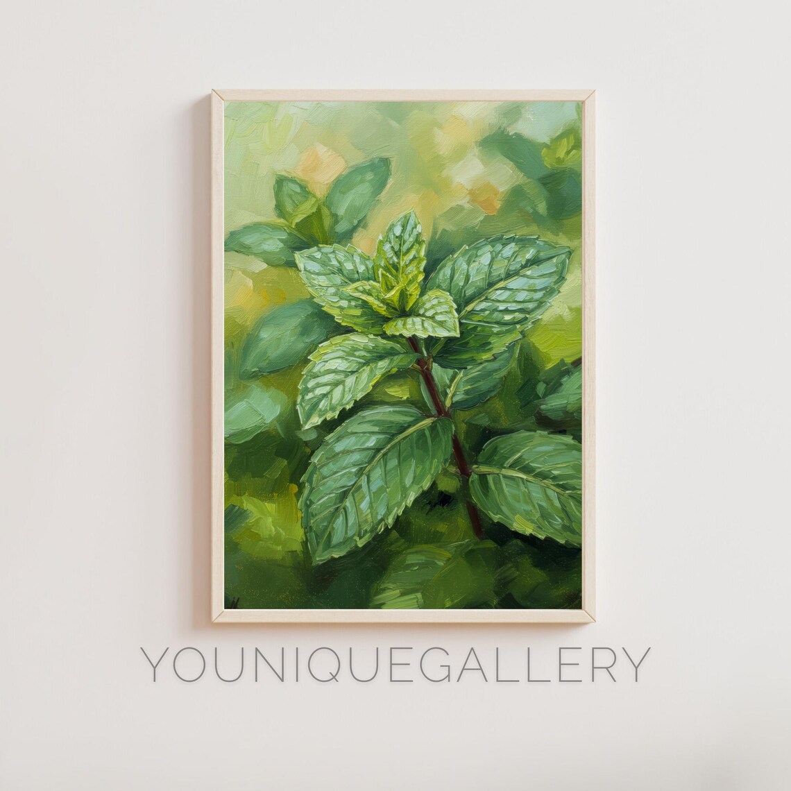 Fresh Mint Leaves Botanical Illustration, Kitchen Decor