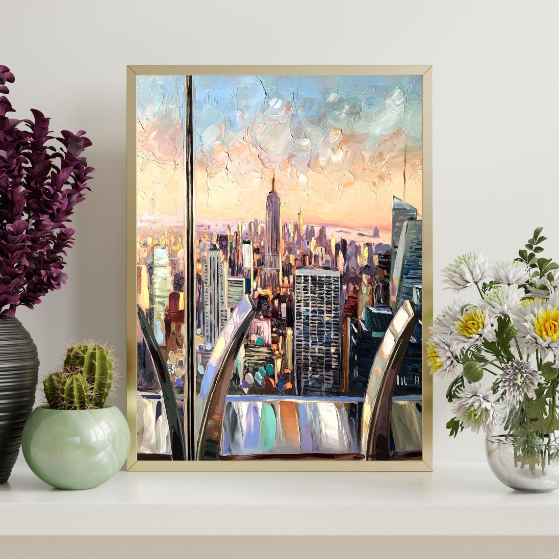 New York City Skyline Empire State Sunset Observation Deck Oil Poster - Image 4