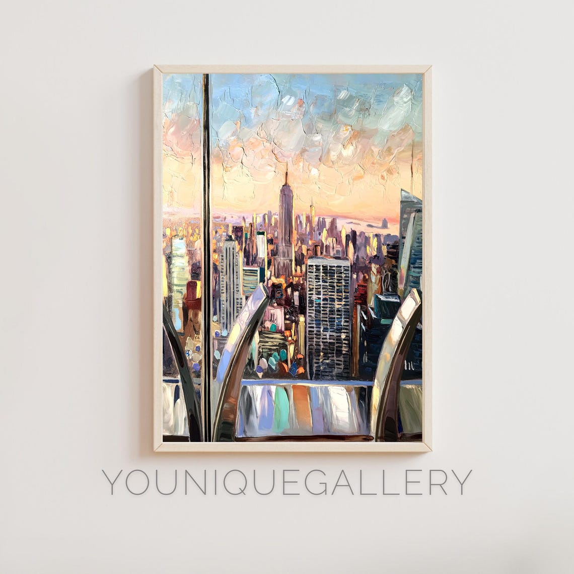 New York City Skyline Empire State Sunset Observation Deck Oil Poster