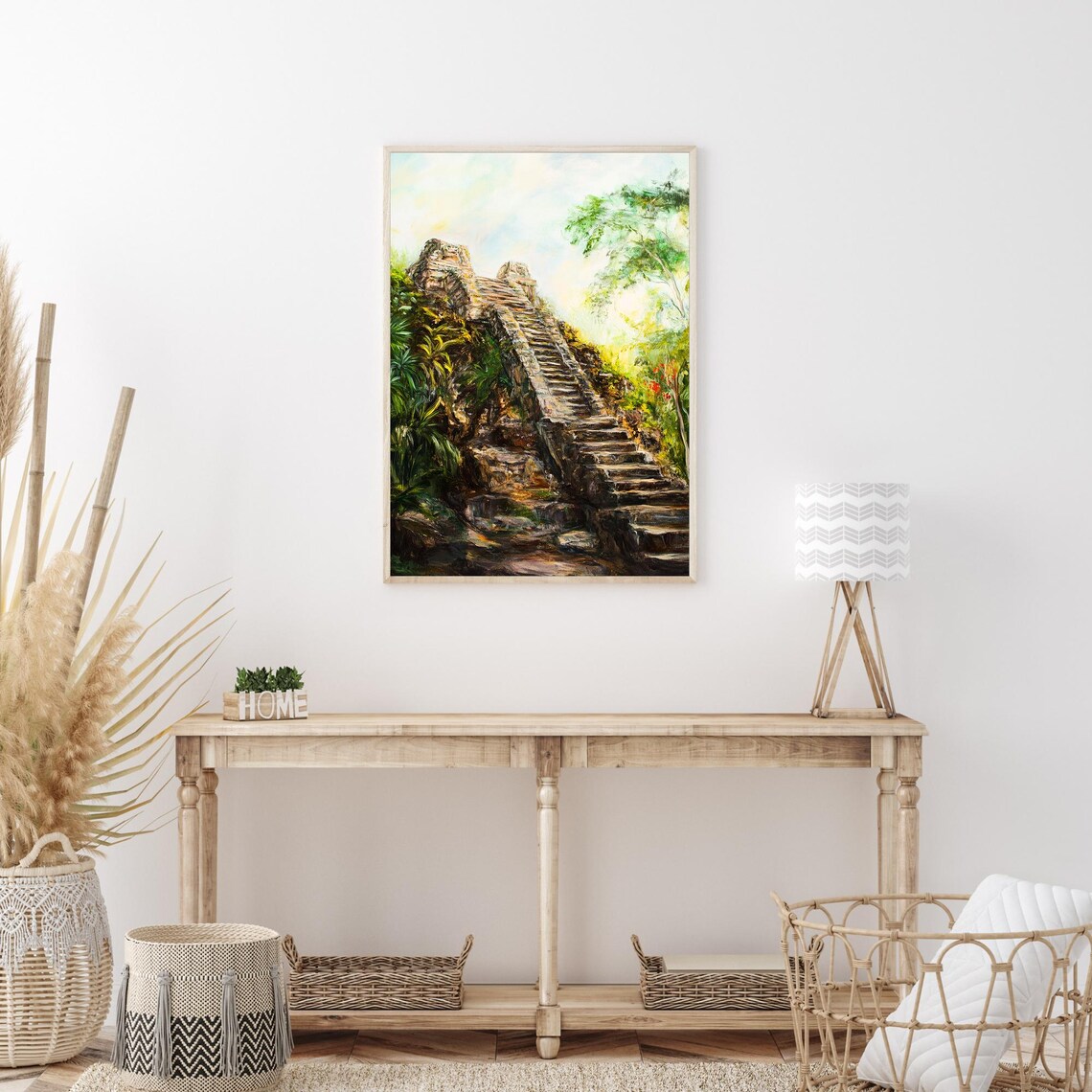 Copan Ruins Honduras Mayan Jungle Temple Staircase Oil Painting Poster - Image 3