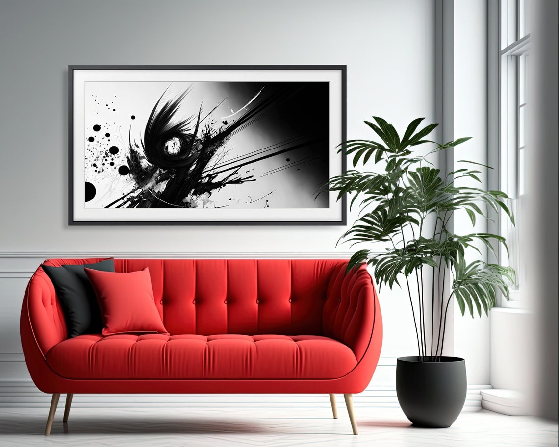 Black White Ink Swirl Splatter Abstract Frame TV Art Monochrome Poster - Image 2