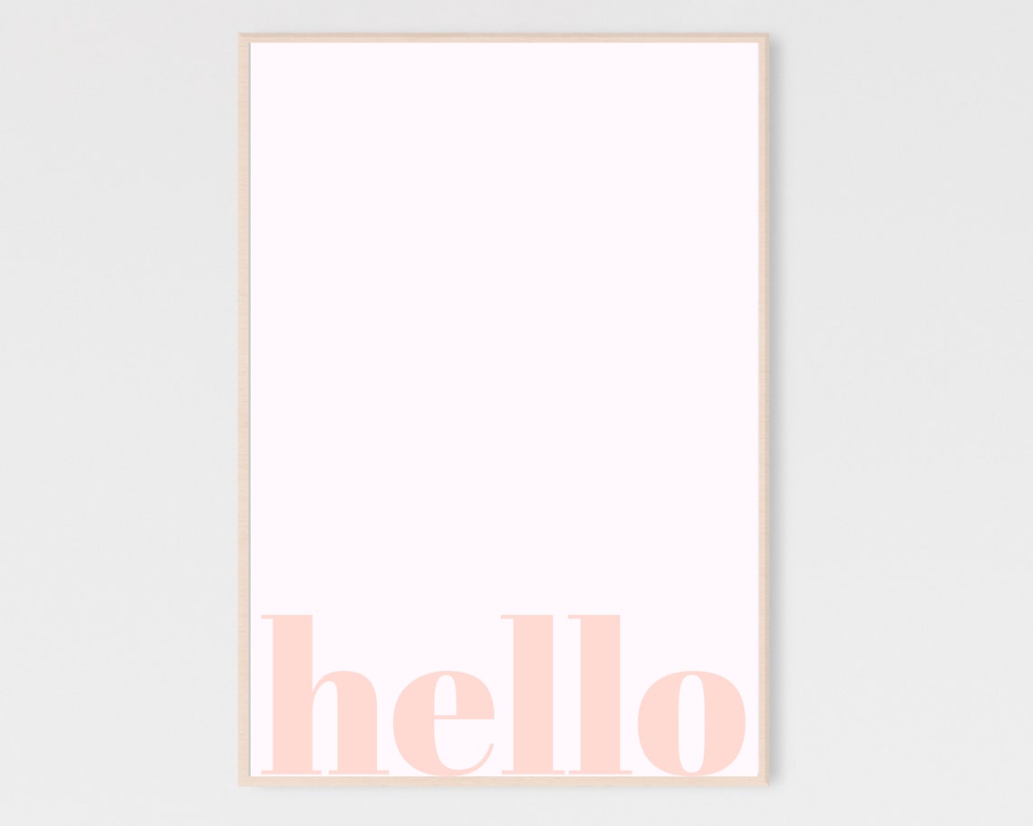 Hello Blush Pink Minimalist Typography Quote Girly Bedroom Wall Poster