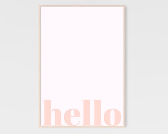 Hello Blush Pink Minimalist Typography Quote Girly Bedroom Wall Poster