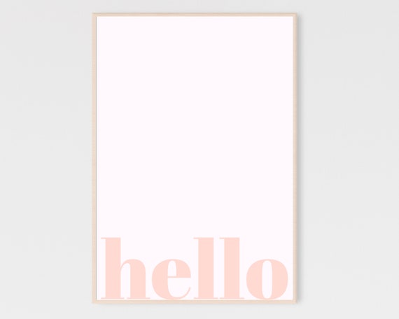 Hello Print Pink Poster Sign Bold Typography Girly Wall Art Home Decor Prints Hi Minimal For Her