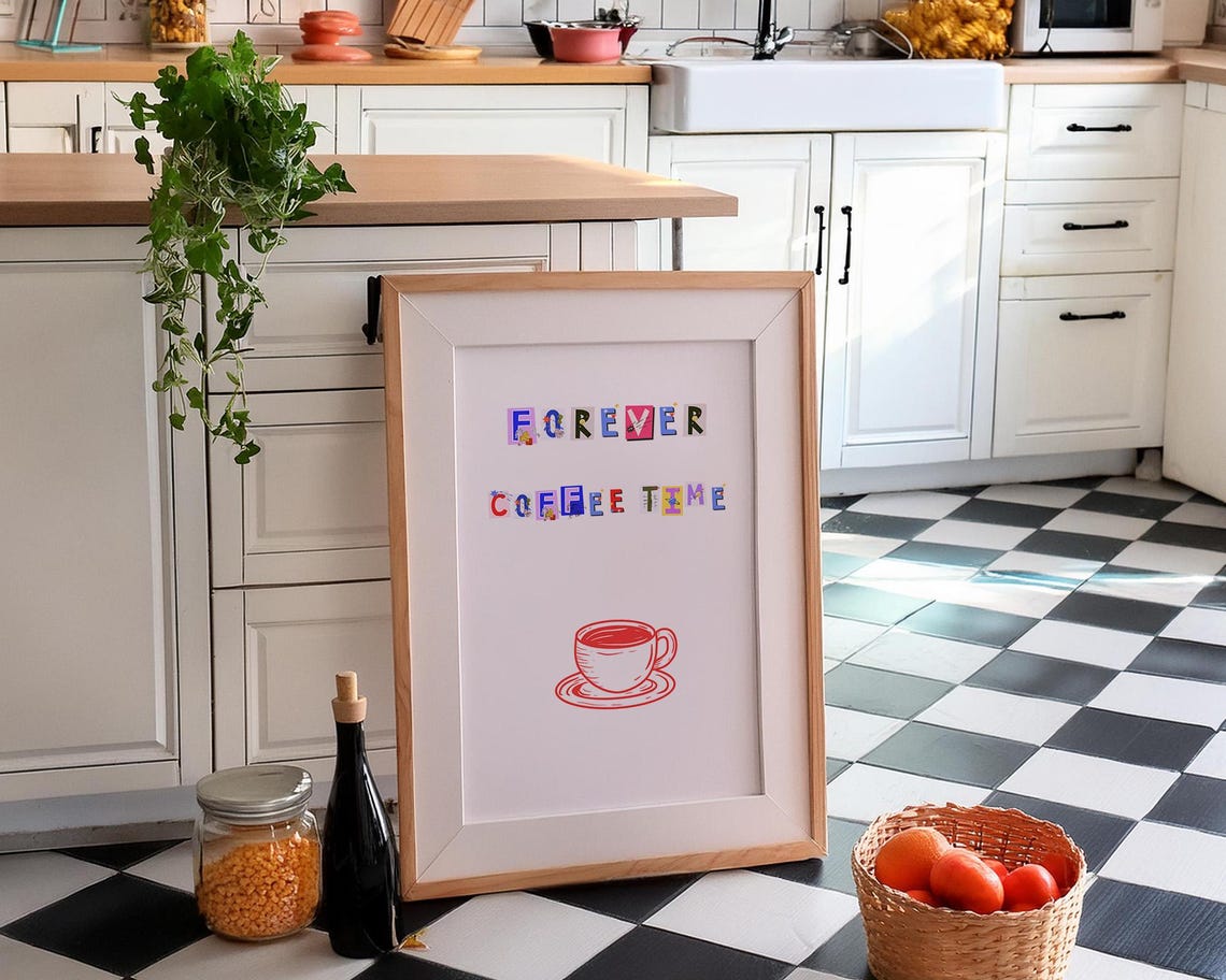 Forever Coffee Time Colorful Collage Letters and Red Cup Poster - Image 4