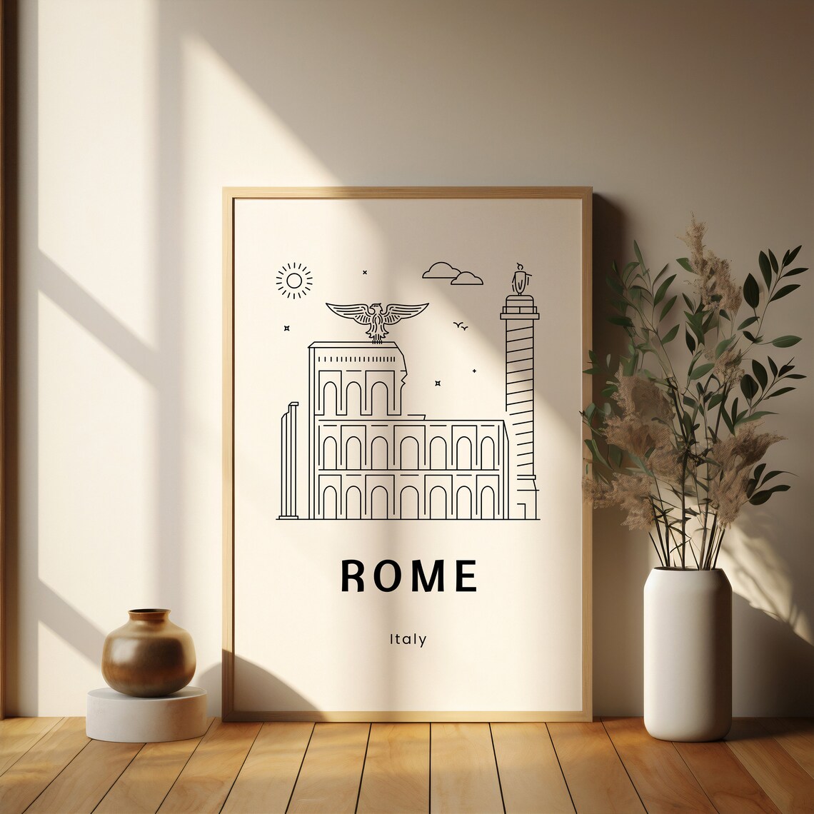 Rome Italy Vintage Monument Column Line Art City Travel Poster - Image 3