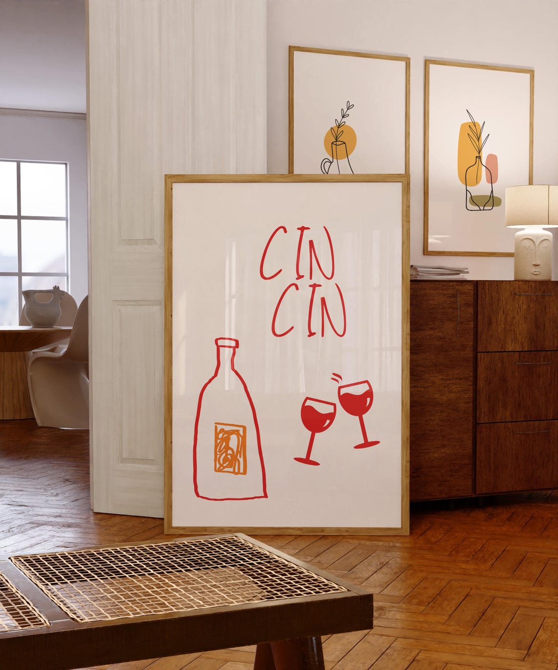 Cin Cin Red Wine Bottle Cheers Hand Drawn Toast Sketch Poster - Image 2