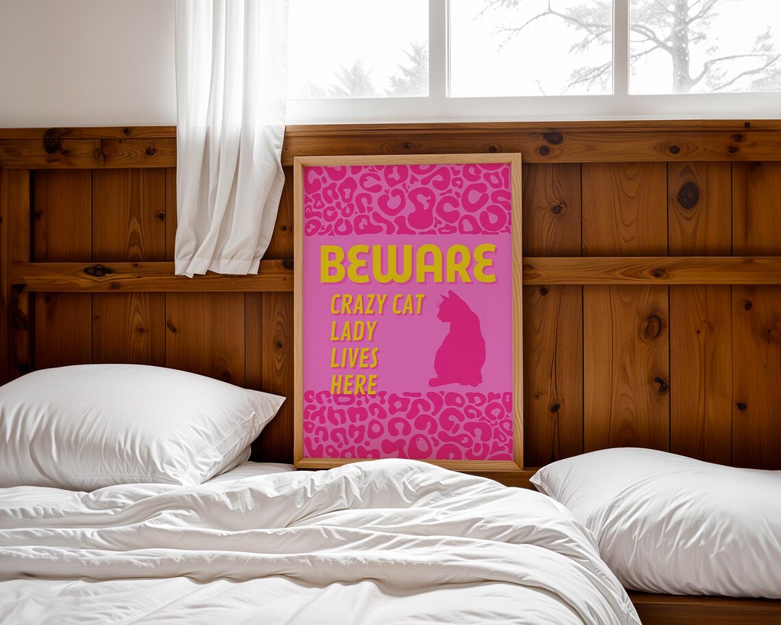Beware Crazy Cat Lady Lives Here Bold Hot Pink Leopard Poster - Image 2