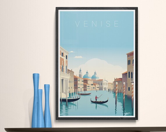 Poster Illustration Venice I Italy Saint Marks Basilica Gondola