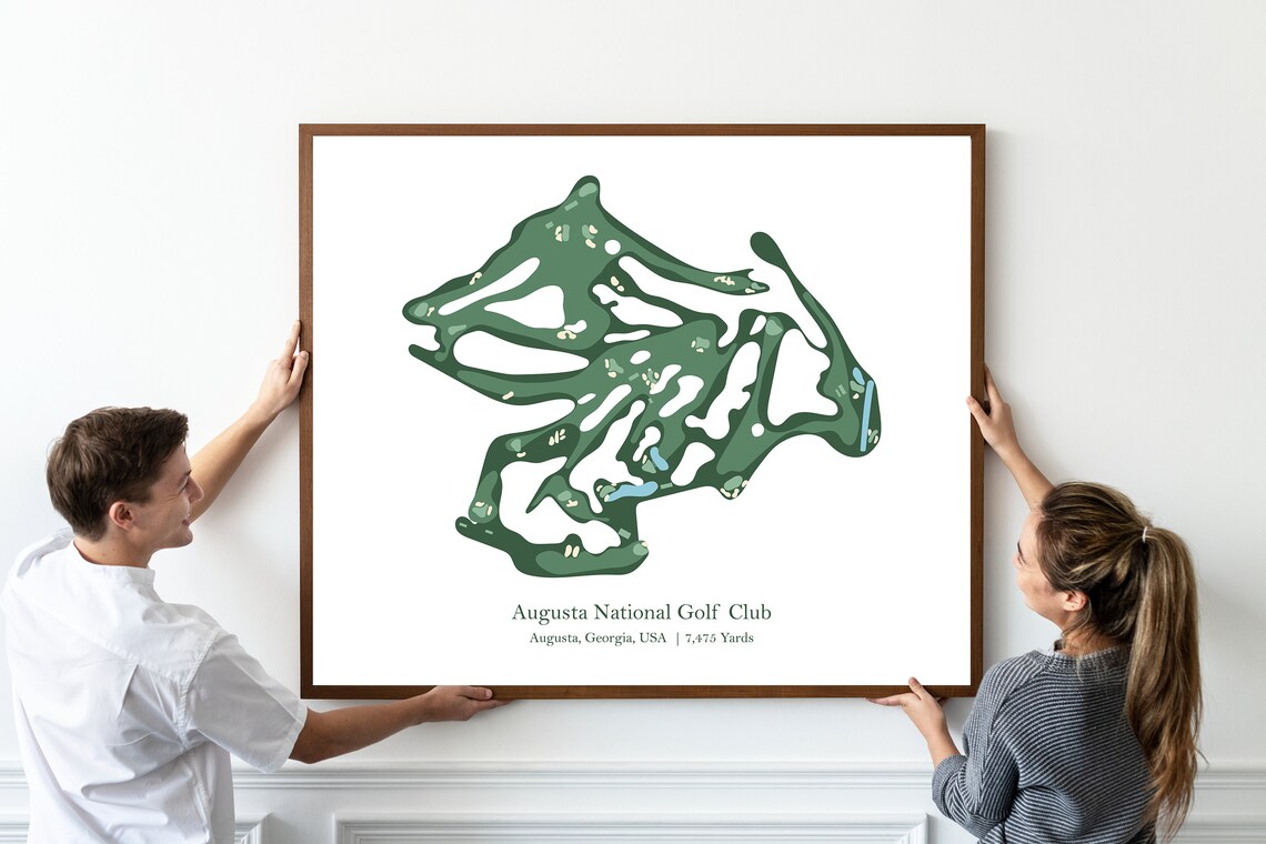 Augusta National Club Course Map, Golf Travel Poster