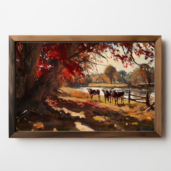 Antique Autumn Art Print Fall Landscape Print Moody Nature Painting Vintage Autumn Moody Countryside Painting 406