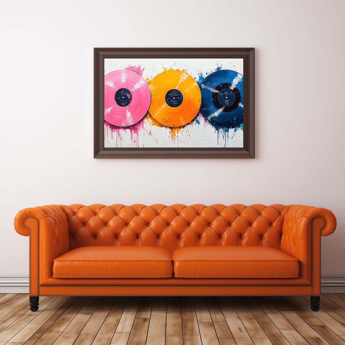 Pink Orange Blue Vinyl Records Retro Music Paint Splatter Wall Poster - Image 3