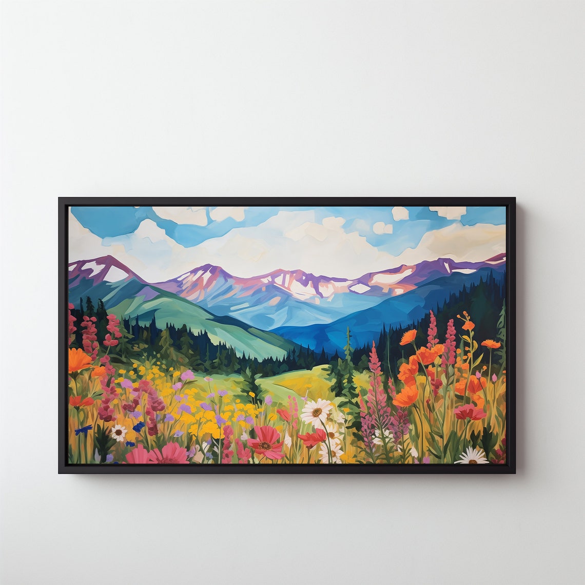 Mountain Wildflower Meadow Colorful Alpine Landscape Art Print
