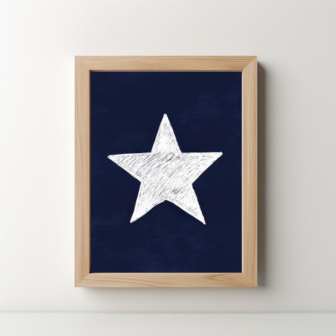 Hand Drawn White Star Navy Blue Retro Minimalist Kids Room Wall Poster - Image 4