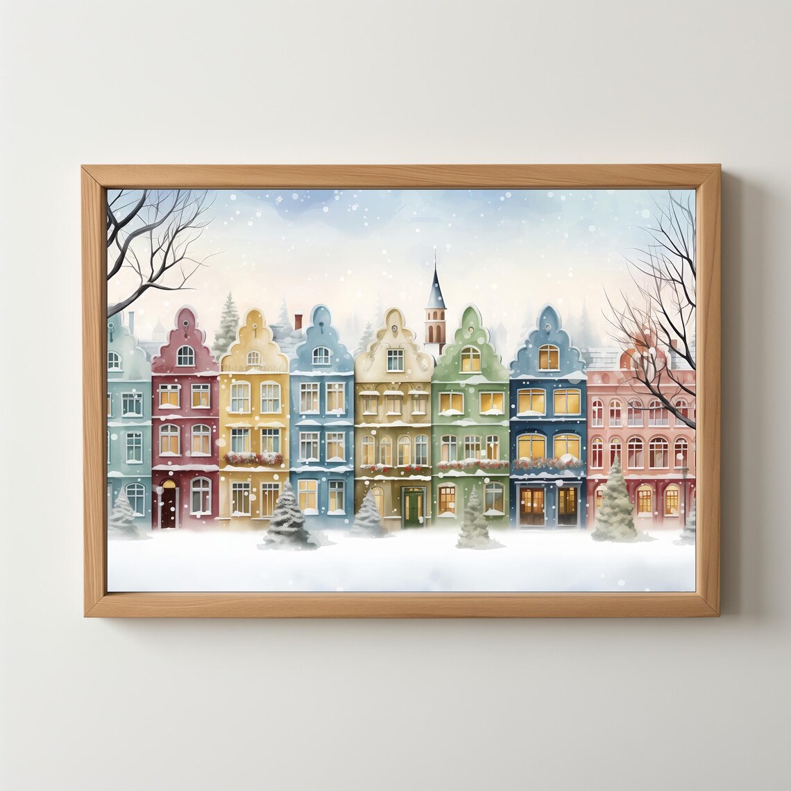 Pastel Christmas Village Colorful European Row Houses Winter Poster - Image 5