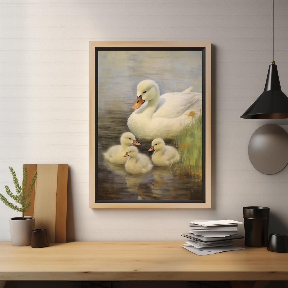 Mother Duck With Ducklings On Water Vintage Nursery Animal Art Poster - Image 2