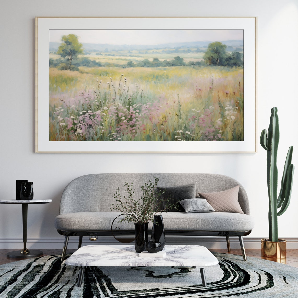 Wildflower Meadow Impressionist Valley Summer Field Pastel Art Poster - Image 2