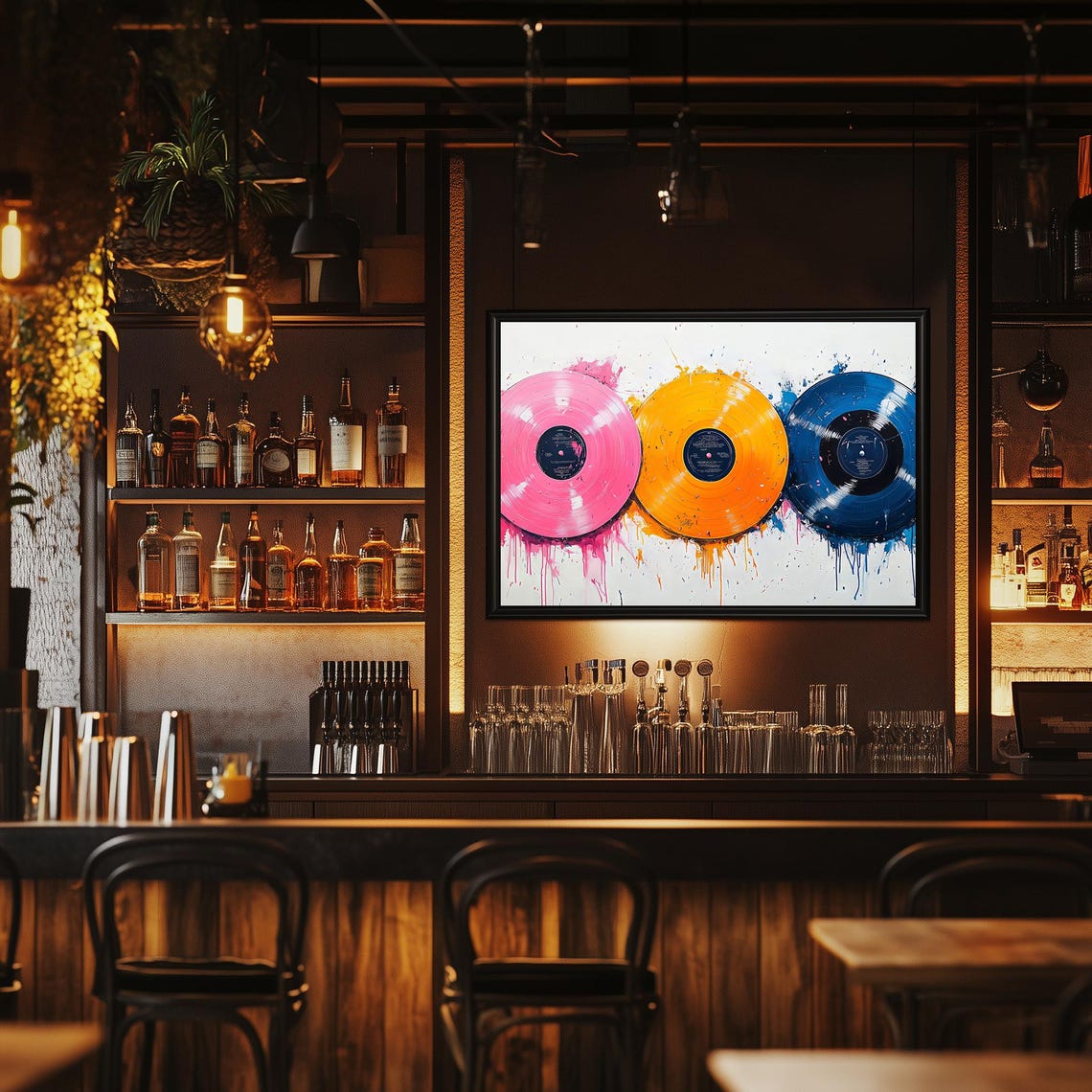 Pink Orange Blue Vinyl Records Retro Music Paint Splatter Wall Poster - Image 4