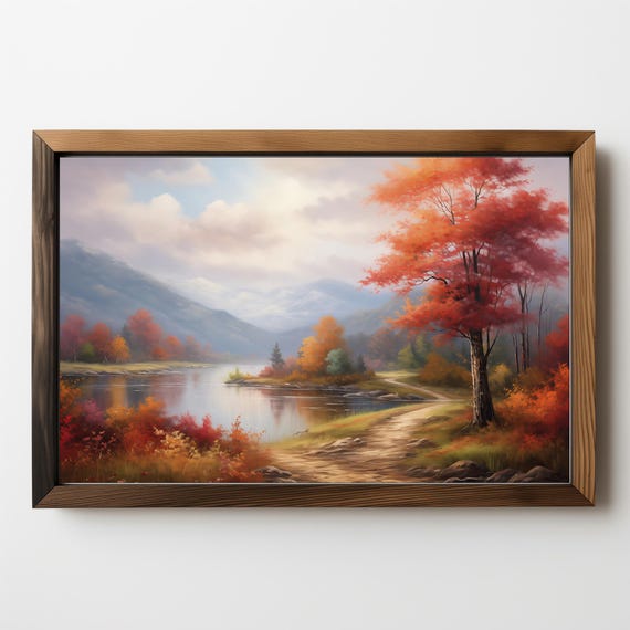 Vintage Fall Landscape Painting Fall Wall Art Fall Oil Painting Fall Print Autumn Decor Forest Fall Decor Moody Wall Art 348