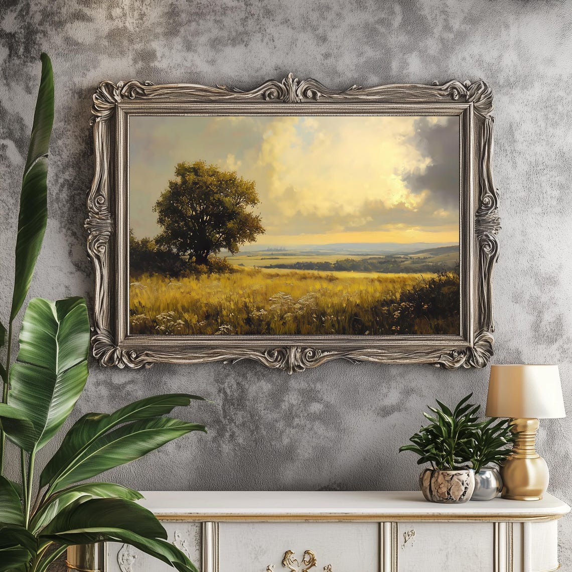 Golden Wheat Field Sunset Lone Tree Rolling Hills Countryside Poster - Image 4