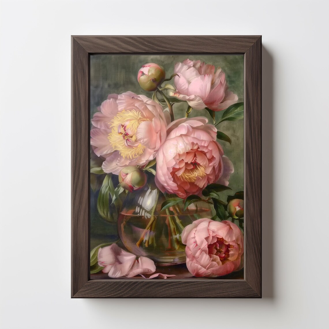 Moody Pink Peonies In Glass Vase Dark Vintage Floral Still Life Poster