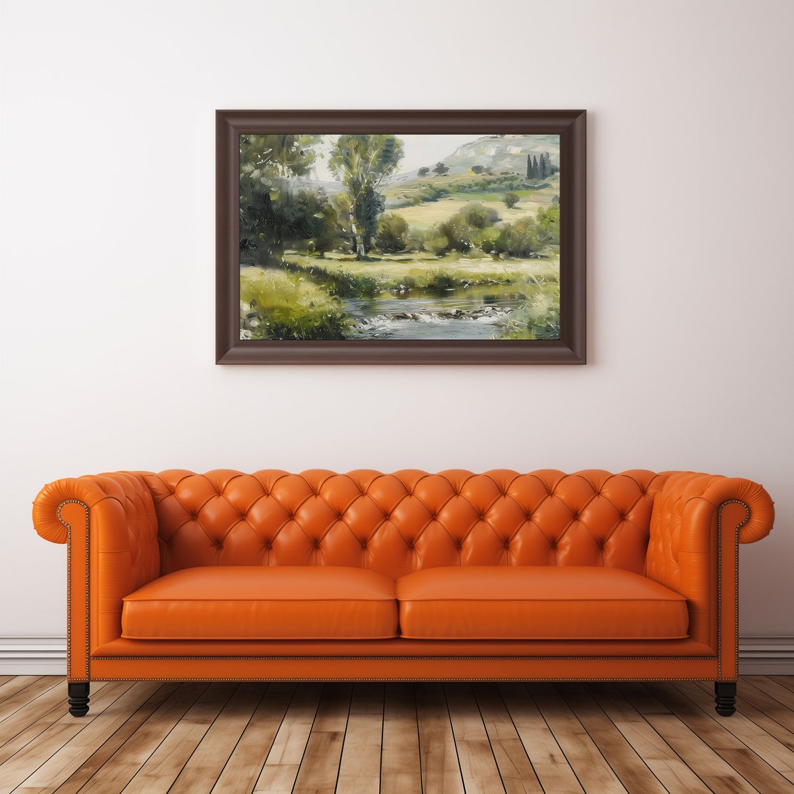Vintage River Landscape Painting Country Stream Summer Meadow Print - Image 2