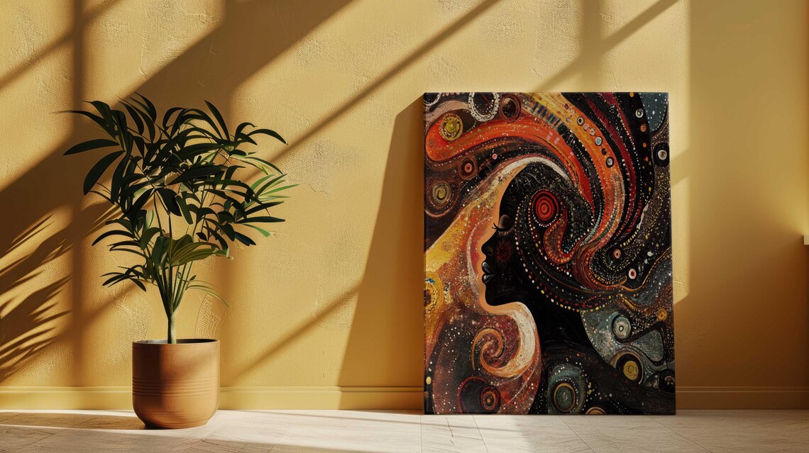 Woman Profile Swirling Dot Art Cosmic Red Orange Black Spiral Poster - Image 3