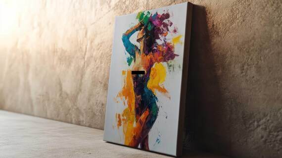 Nude Woman Arms Raised Colorful Abstract Brushstroke White Art Poster