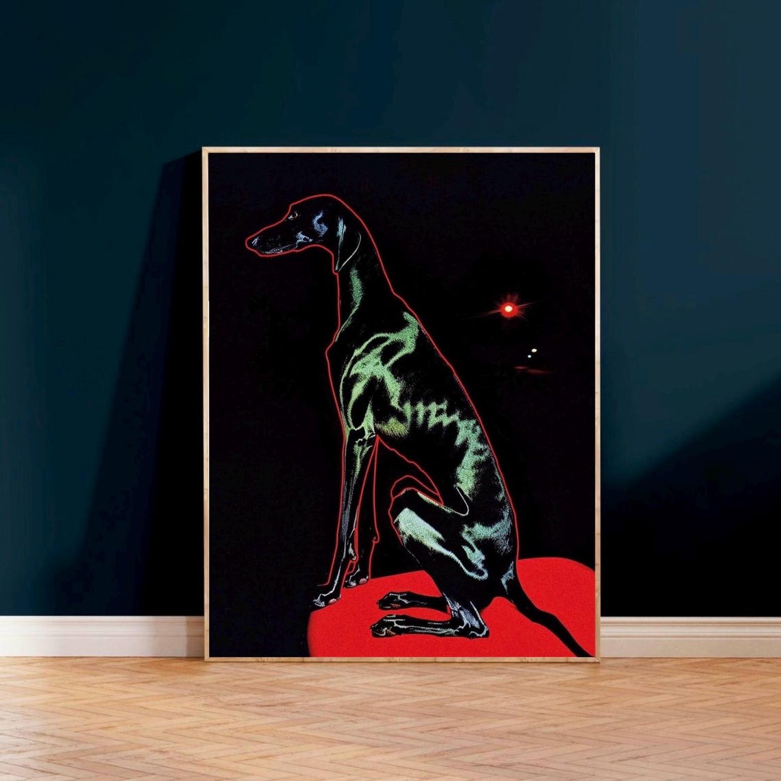 Neon Dog Art Print Modern Abstract Animal Poster Contemporary Wall Decor Bold Colorful Pet Illustration Gift For Lovers