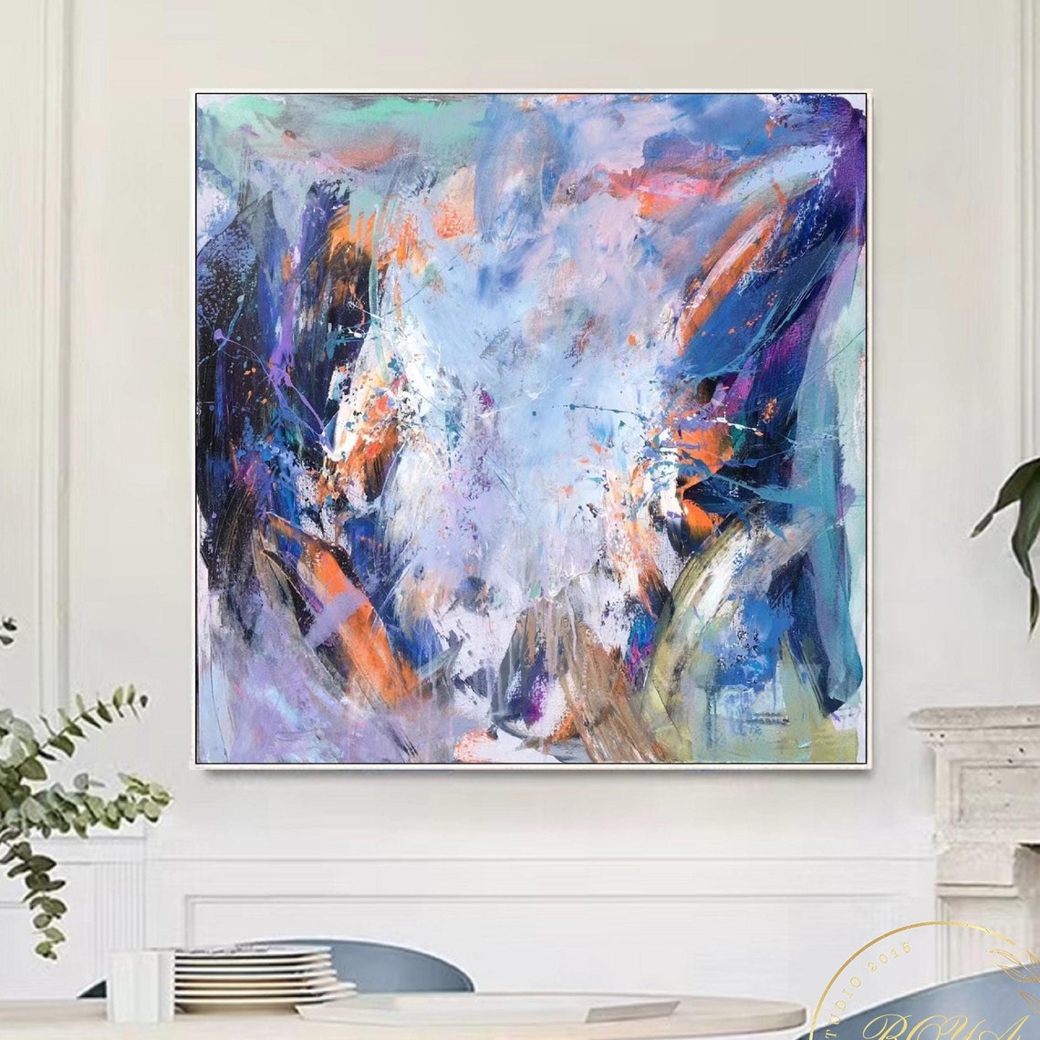 Expressive Blue and Purple Swirling Brushstroke Abstract Poster - Image 5