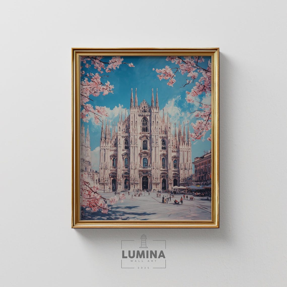 Milan Cathedral Duomo Cherry Blossom Spring Italian Landmark Poster