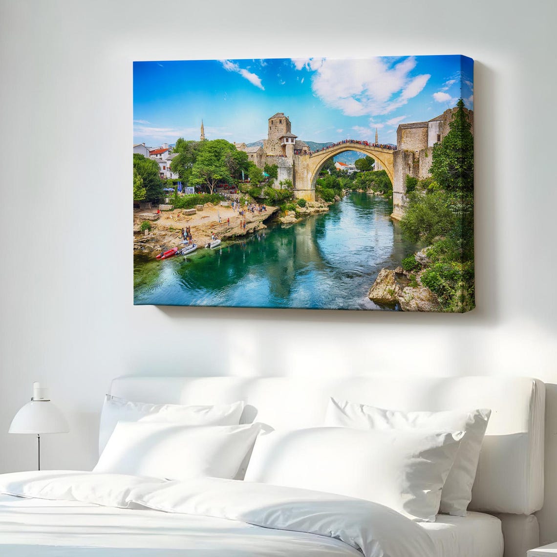Stari Most Old Bridge Mostar Bosnia River Landmark Canvas Poster